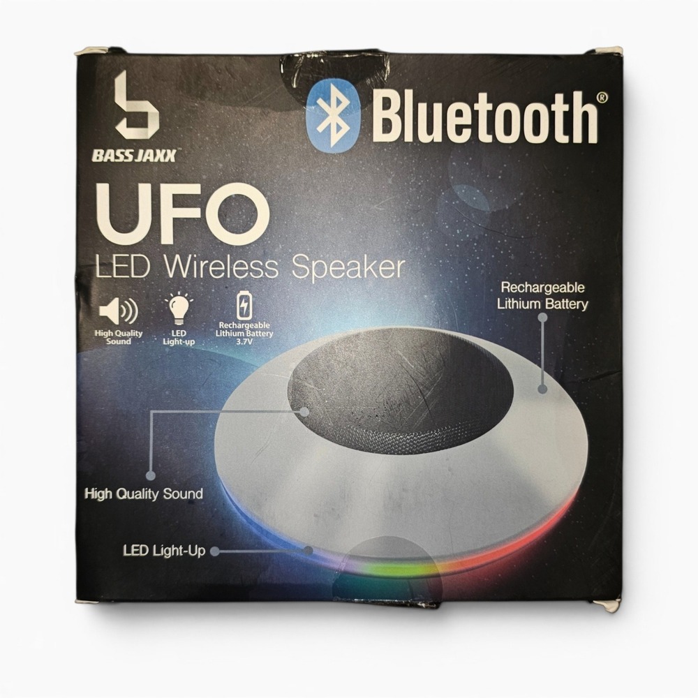 Bass Jaxx UFO LED Wireless Speaker Silver‎ Gray New Open Box Portable Bluetooth